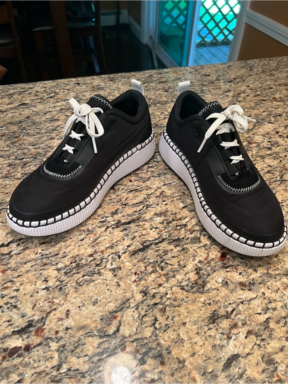 Women’s Black and White Platform Sneakers - Casual Lace-Up